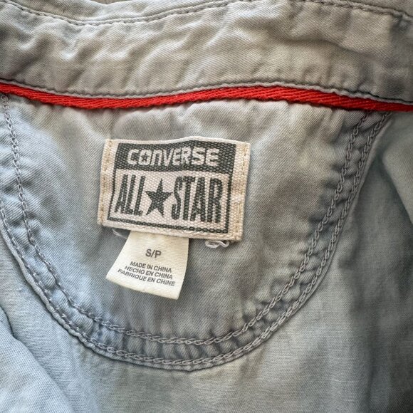 Converse All Star Sleeveless Button-Up Denim Shirt With Frayed Edges Faded Blue - Picture 4 of 8